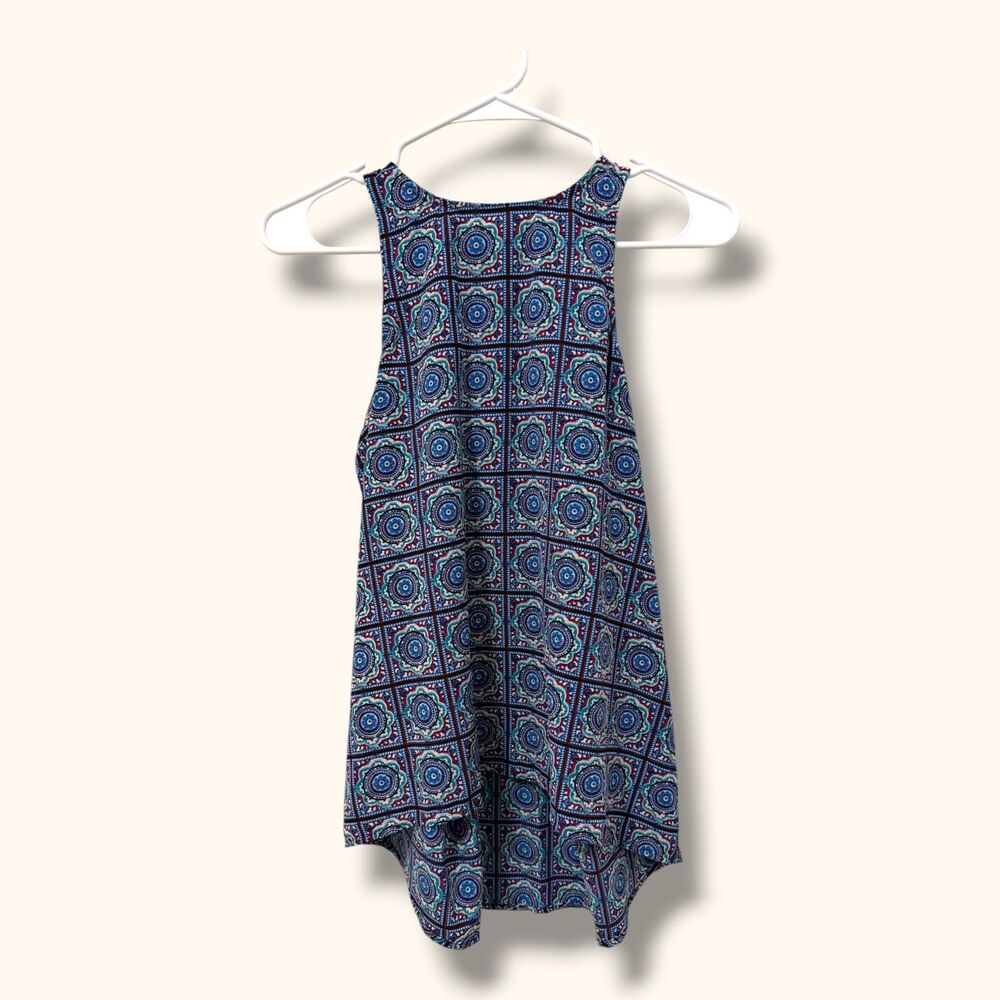 Pink Rose Tank Womens XS Geometric Tile Print Racerback High Neck Sleeveless Top